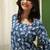 AZURE BLOOM HAND-PRINTED FLORAL SHORT COTTON KURTI WITH BELL SLEEVES