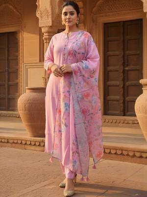 Women Floral Regular Thread Work Kurta with Trousers & With Dupatta 1
