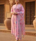 Women Floral Regular Thread Work Kurta with Trousers & With Dupatta