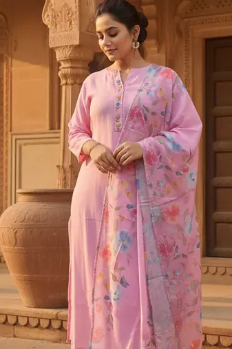 Women Floral Regular Thread Work Kurta with Trousers & With Dupatta