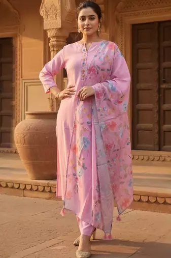 Women Floral Regular Thread Work Kurta with Trousers & With Dupatta