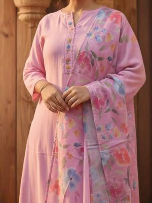 Women Floral Regular Thread Work Kurta with Trousers & With Dupatta 6