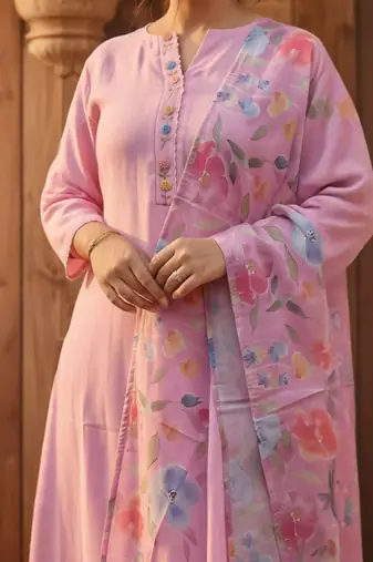 Women Floral Regular Thread Work Kurta with Trousers & With Dupatta