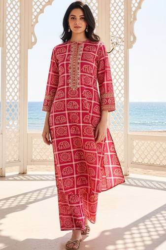 Women Bandhani Printed Regular Pure Cotton Kurta with Palazzos