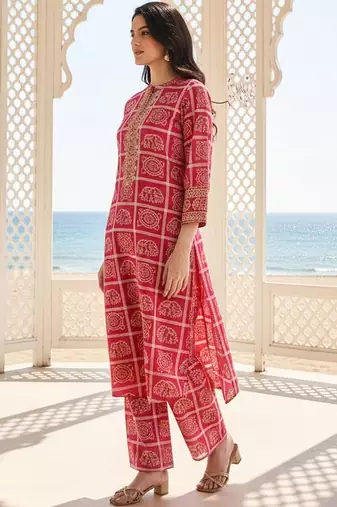 Women Bandhani Printed Regular Pure Cotton Kurta with Palazzos