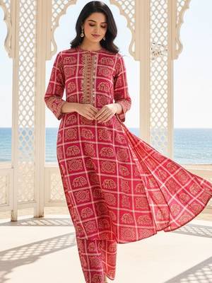 Women Bandhani Printed Regular Pure Cotton Kurta with Palazzos 4