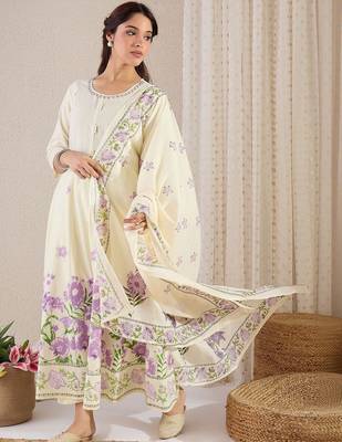Women Floral Printed Regular Pure Cotton Kurta with Trousers & With Dupatta 1