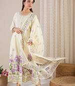 Women Floral Printed Regular Pure Cotton Kurta with Trousers & With Dupatta