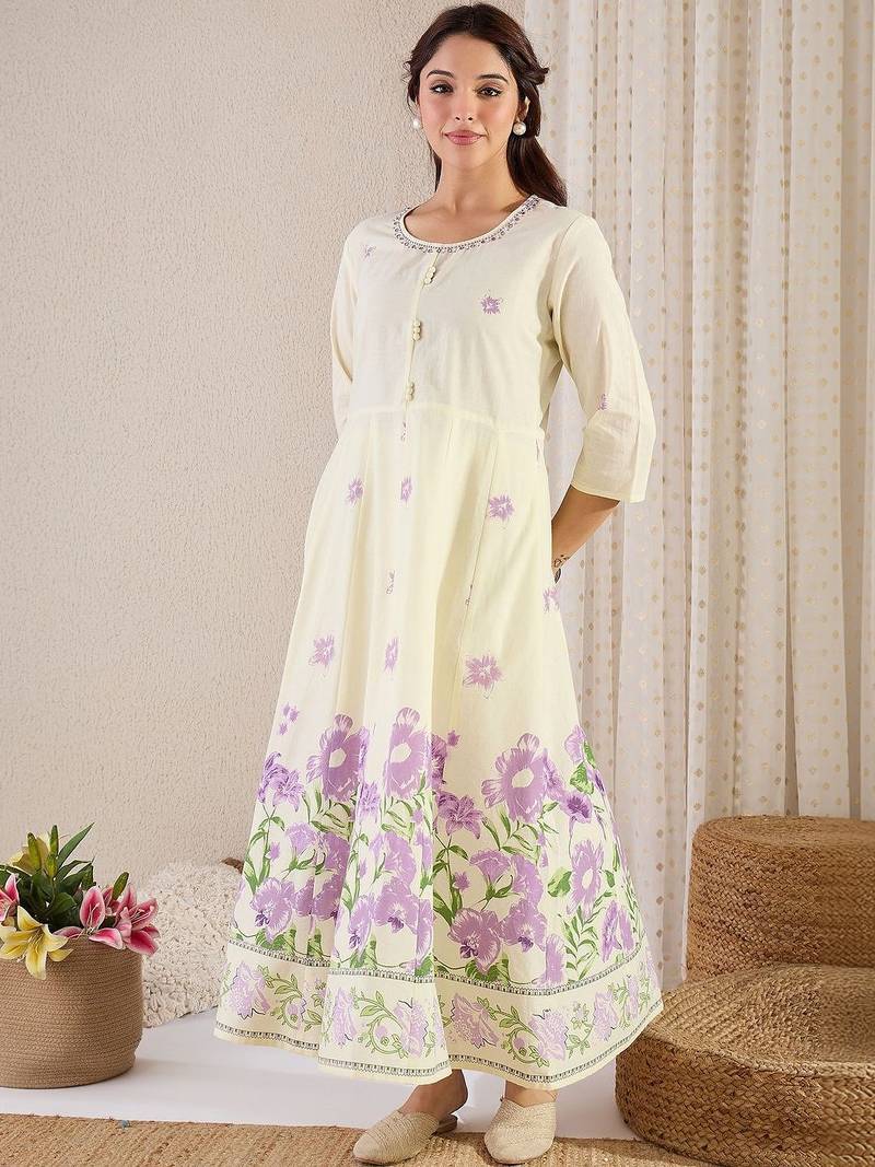 Women Floral Printed Regular Pure Cotton Kurta with Trousers & With Dupatta