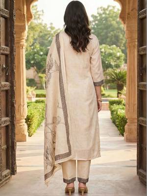 Women Floral Printed Regular Thread Work Linen Kurta with Trousers & With Dupatta 5