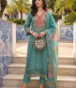 women floral embroidered regular thread work  cotton kurta with trousers & with dupatta