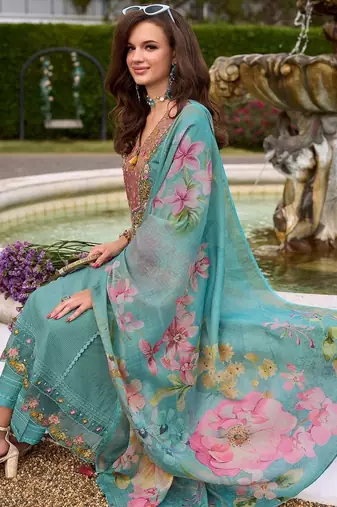 Women Floral Embroidered Regular Thread Work Pure Cotton Kurta with Trousers & With Dupatta