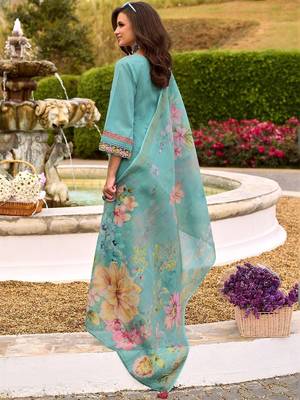 women floral embroidered regular thread work  cotton kurta with trousers & with dupatta 4