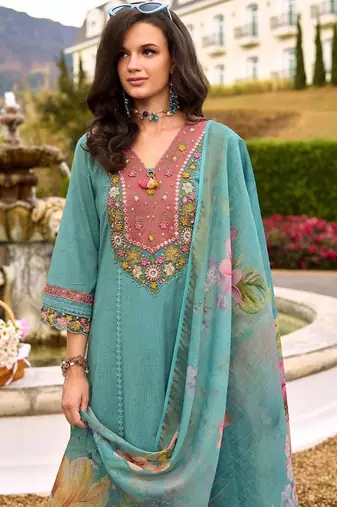Women Floral Embroidered Regular Thread Work Pure Cotton Kurta with Trousers & With Dupatta