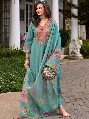 women floral embroidered regular thread work  cotton kurta with trousers & with dupatta 6
