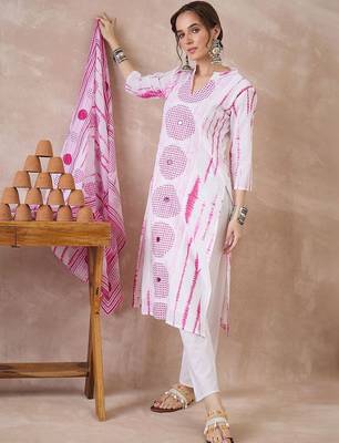 Women Printed Regular Pure Cotton Kurta with Trousers & With Dupatta 1