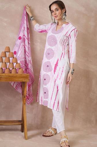 Women Printed Regular Pure Cotton Kurta with Trousers & With Dupatta