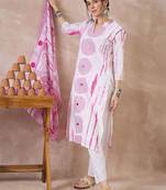 Women Printed Regular Pure Cotton Kurta with Trousers & With Dupatta