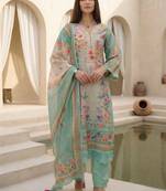 Women Floral Printed Regular Linen Kurta with Trousers & With Dupatta