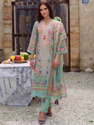 Women Floral Printed Regular Linen Kurta with Trousers & With Dupatta 5