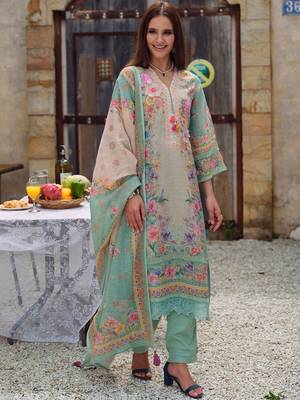 Women Floral Printed Regular Linen Kurta with Trousers & With Dupatta 7