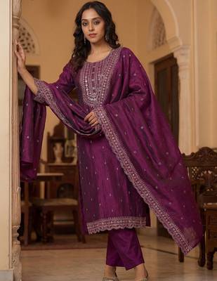 Women Ethnic Motifs Embroidered Regular Thread Work Kurta with Trousers & With Dupatta 1
