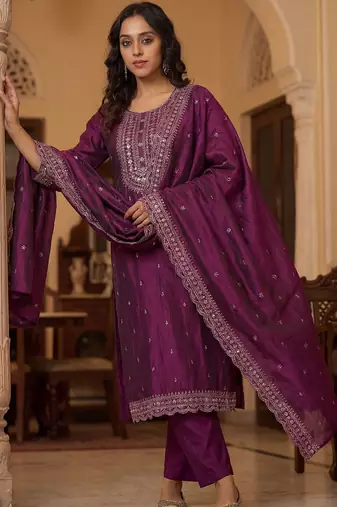 Women Ethnic Motifs Embroidered Regular Thread Work Kurta with Trousers & With Dupatta