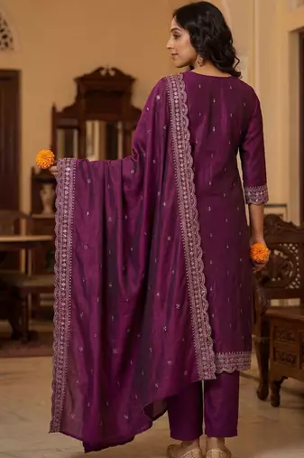 Women Ethnic Motifs Embroidered Regular Thread Work Kurta with Trousers & With Dupatta