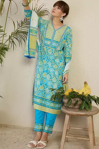 Women Floral Printed Regular Mirror Work Pure Cotton Kurta with Trousers & With Dupatta