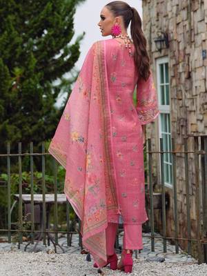 Women Floral Printed Regular Thread Work Linen Kurta with Trousers & With Dupatta 2