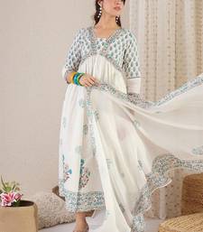 Women Floral Printed Empire Pure Cotton Kurta with Palazzos & With Dupatta