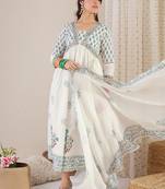 Women Floral Printed Empire Pure Cotton Kurta with Palazzos & With Dupatta
