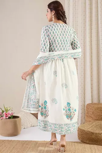 Women Floral Printed Empire Pure Cotton Kurta with Palazzos & With Dupatta