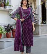 Women Ethnic Motifs Printed Regular Pure Cotton Kurta with Trousers & With Dupatta