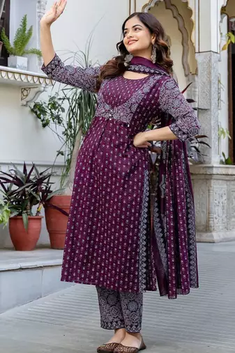 Women Ethnic Motifs Printed Regular Pure Cotton Kurta with Trousers & With Dupatta