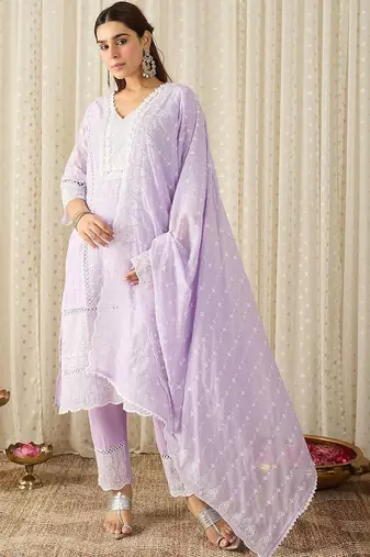 Women Ethnic Motifs Embroidered Regular Thread Work Pure Cotton Kurta with Trousers & With Dupatta