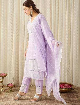 Women Ethnic Motifs Embroidered Regular Thread Work Pure Cotton Kurta with Trousers & With Dupatta 3