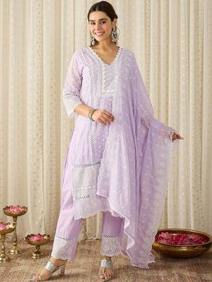 Women Ethnic Motifs Embroidered Regular Thread Work Pure Cotton Kurta with Trousers & With Dupatta 4