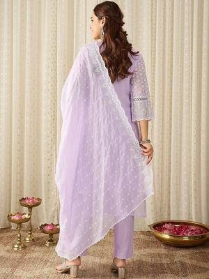 Women Ethnic Motifs Embroidered Regular Thread Work Pure Cotton Kurta with Trousers & With Dupatta 5