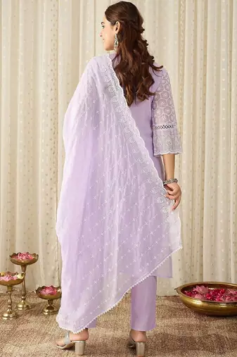 Women Ethnic Motifs Embroidered Regular Thread Work Pure Cotton Kurta with Trousers & With Dupatta