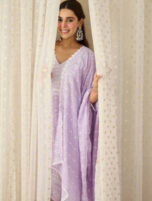 Women Ethnic Motifs Embroidered Regular Thread Work Pure Cotton Kurta with Trousers & With Dupatta 6