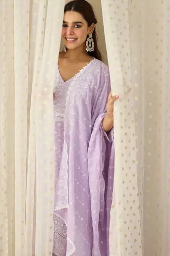 Women Ethnic Motifs Embroidered Regular Thread Work Pure Cotton Kurta with Trousers & With Dupatta