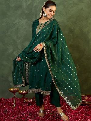 Women Ethnic Motifs Regular Kurta with Trousers & With Dupatta 2