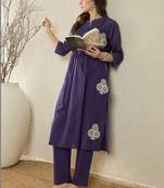 Women Ethnic Motifs Embroidered Panelled Thread Work Pure Cotton Kurta with Trousers