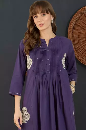 Women Ethnic Motifs Embroidered Panelled Thread Work Pure Cotton Kurta with Trousers