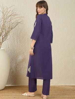 Women Ethnic Motifs Embroidered Panelled Thread Work Pure Cotton Kurta with Trousers 5