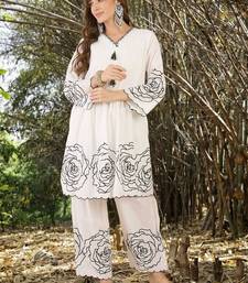 Women Floral Printed Pleated Thread Work Pure Cotton Kurta with Trousers