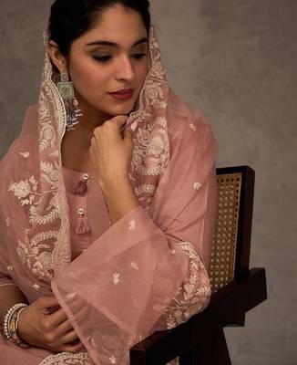 Women Ethnic Motifs Embroidered Regular Thread Work Pure Cotton Kurta with Trousers & With Dupatta 2