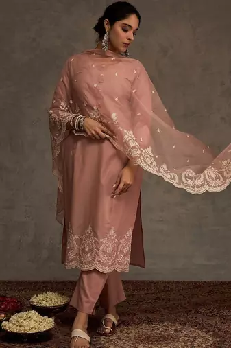 Women Ethnic Motifs Embroidered Regular Thread Work Pure Cotton Kurta with Trousers & With Dupatta
