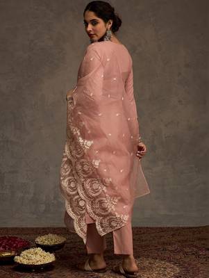 Women Ethnic Motifs Embroidered Regular Thread Work Pure Cotton Kurta with Trousers & With Dupatta 4